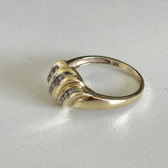 14K Yellow Gold Natural Diamonds Triple Row Wave Ladies Band Ring Size 10 - Picture 8 of 16